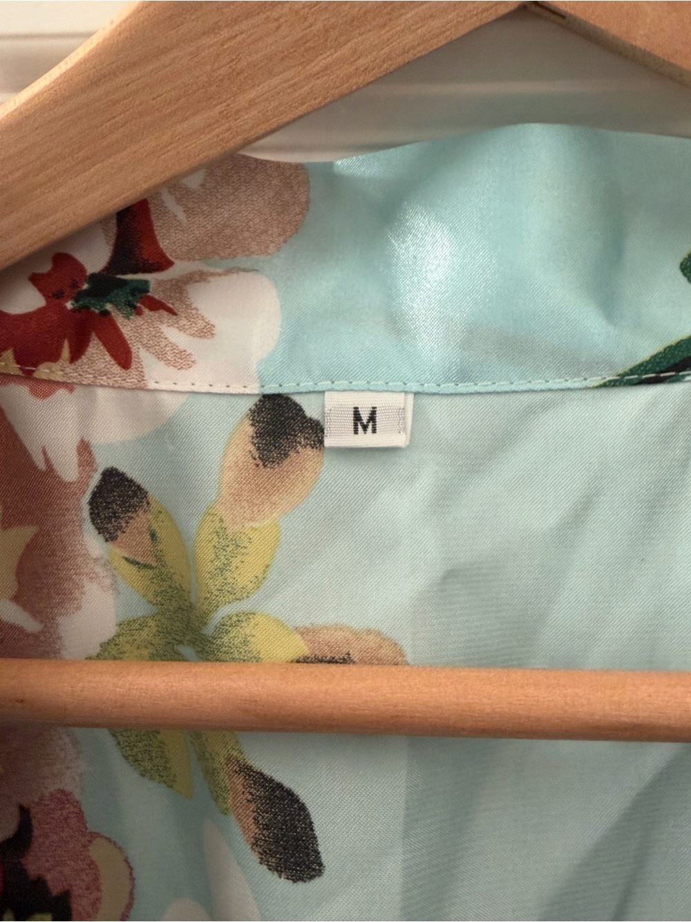 Silk-Feel Floral Robe - Light Blue - Picture 3 of 3